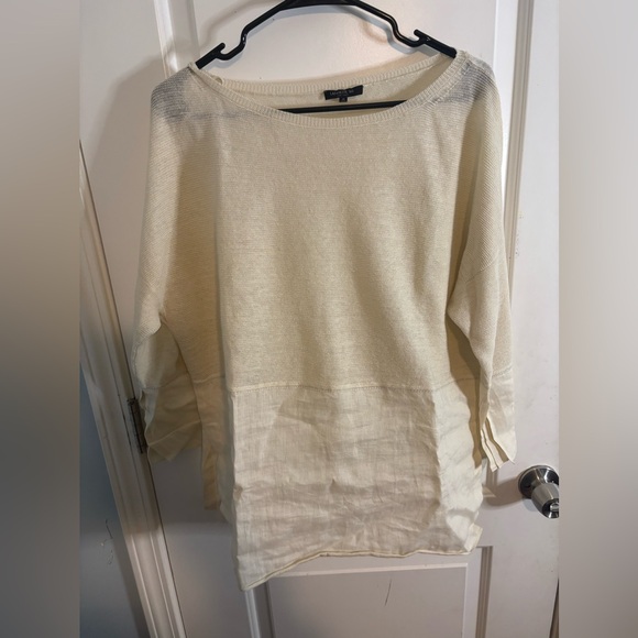 Lafayette 148 New York Cream Crew Neck linen Sweater size m EUC - Picture 1 of 4